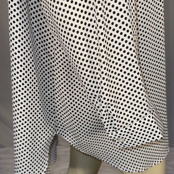 Como Blu Black and White Polka Dot Long Sleeve Chiffon Button Down Shirt Size 3X - Picture 5 of 12